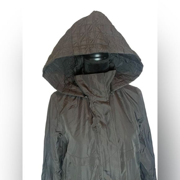 ZELLA BLACK QUILTED HOODED RAIN JACKET/COAT W ZIPPERS PO KETS AND BUTTONS SIZE S - Picture 6 of 9